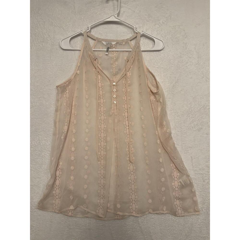 ZOA New York Embroidery Pink Cream 100% Silk Tank Top Blouse Semi Sheer Medium